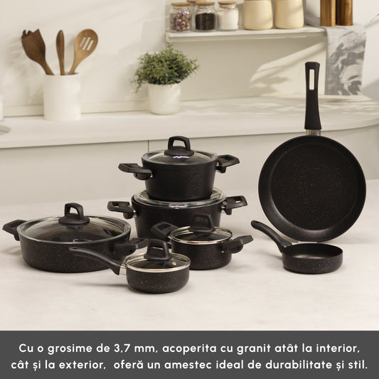 Biogranit, 12 Piese, Set Vase de Gătit, Blackgold