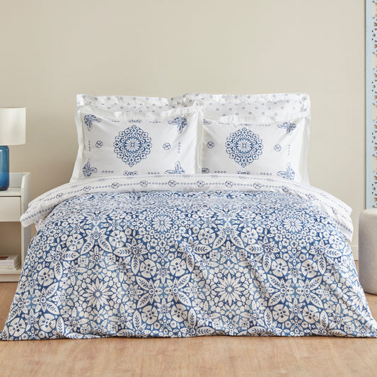 Ida, 100% Turkish Cotton Duvet Cover Set, Double, Blue