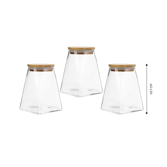 Karaca Piramit Storage Container Set, 3 Piece, Medium, Transparent Wood