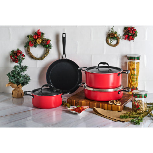 Karaca BioDiamond Pro Non-Stick Induction Cookware Set, 4 Piece, Red Black