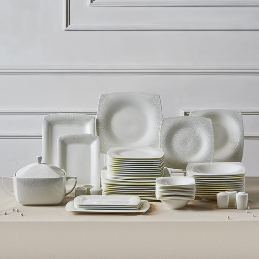 Fine Pearl Helen, 62 Piece Dinner Set for 12 People, White