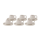 Streamline Saturn, 12 Piece Porcelain Espresso Turkish Coffee Cup Set for 6 People, 100ML, White Silver