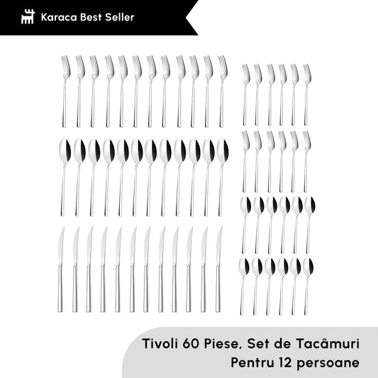 Tivoli, 60 Piece Stainless Steel Cutlery Set for 12 People, Silver