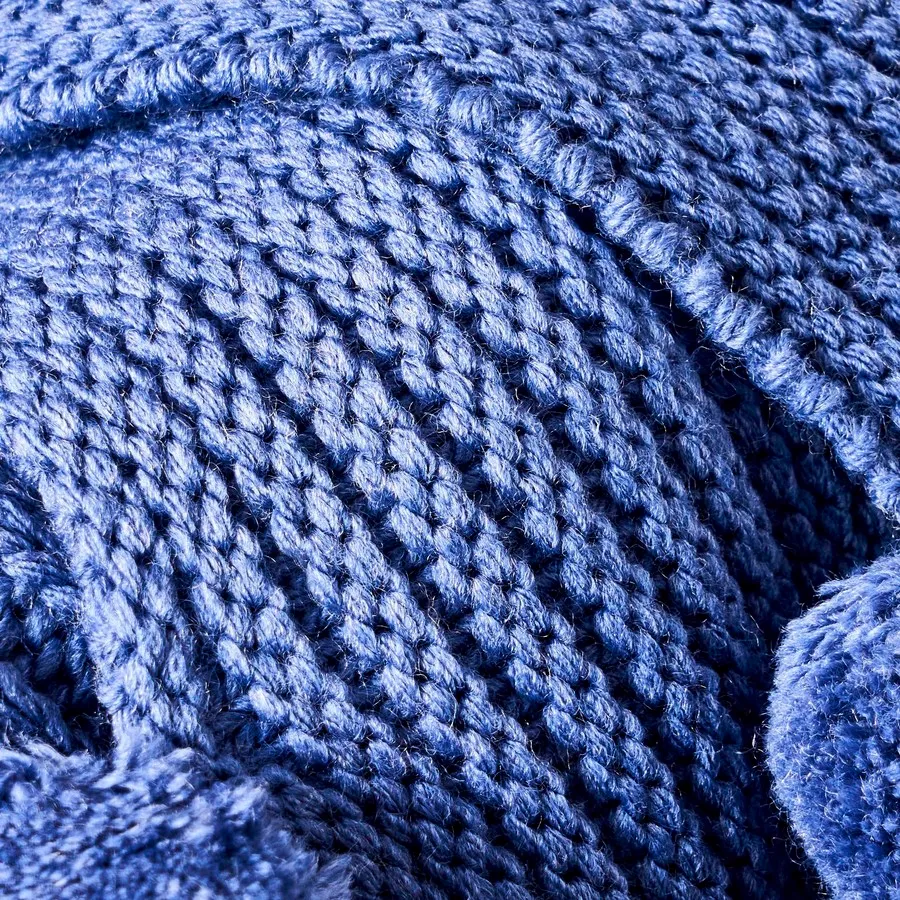 Pompom, Cable Knit Throw, Jean Blue