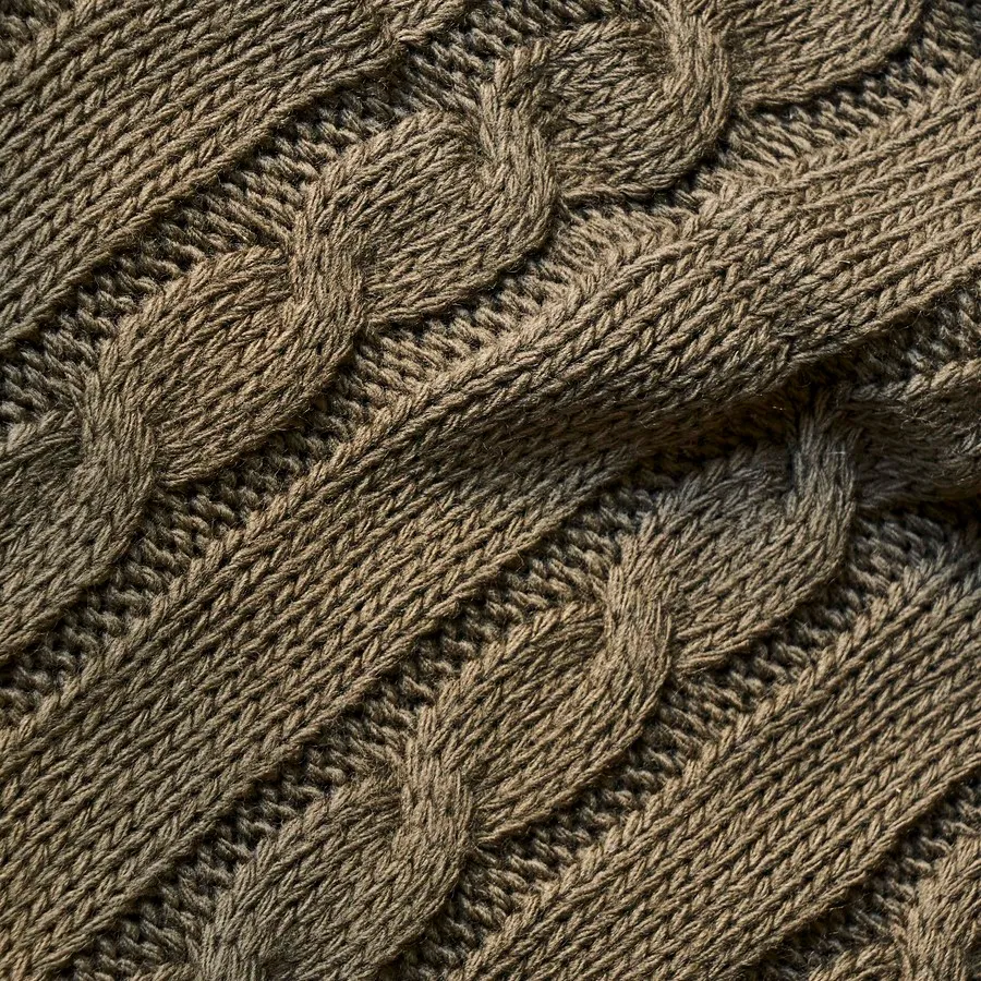 Pompom, Cable Knit Throw, Olive Drab