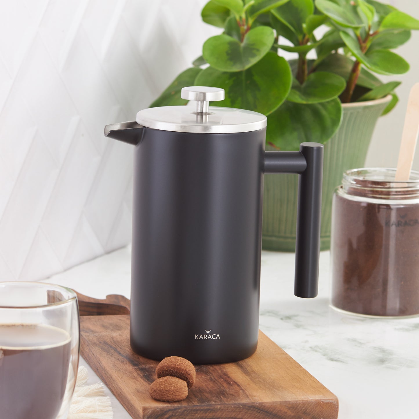 Karaca Double Wall French Press, 1000ml, Matte Black Silver