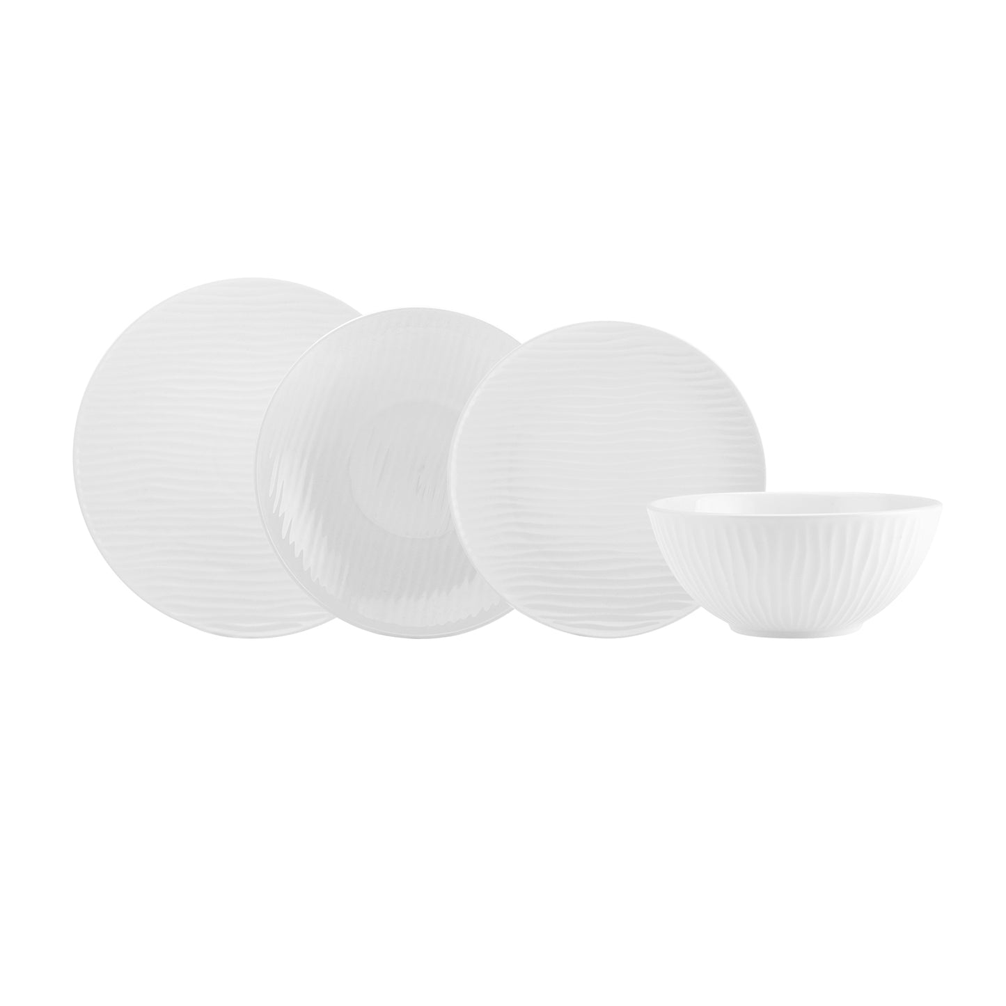 Ripple, 24 Piece Porcelain Dinner Set for 6 People, White