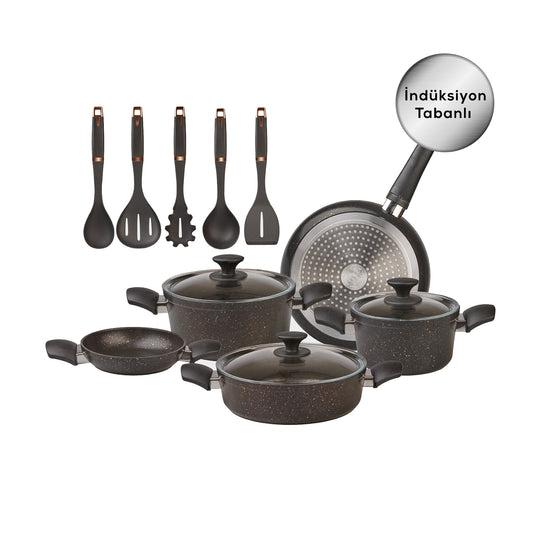 Karaca Biogranit Blackgold New Induction Base 13 Piece Pan Set Non-toxic