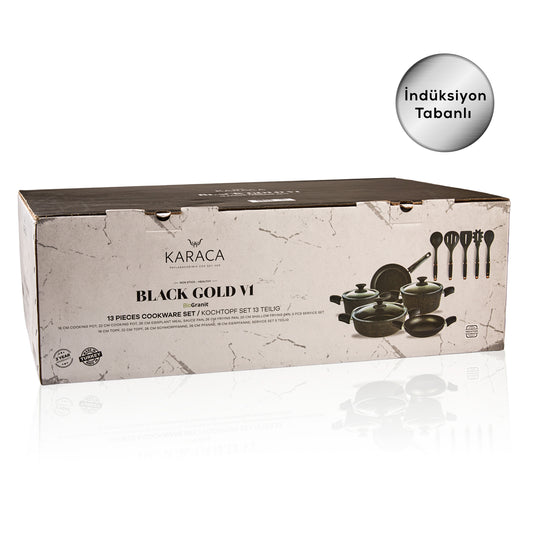 Karaca Biogranit Blackgold New Induction Base 13 Piece Pan Set Non-toxic