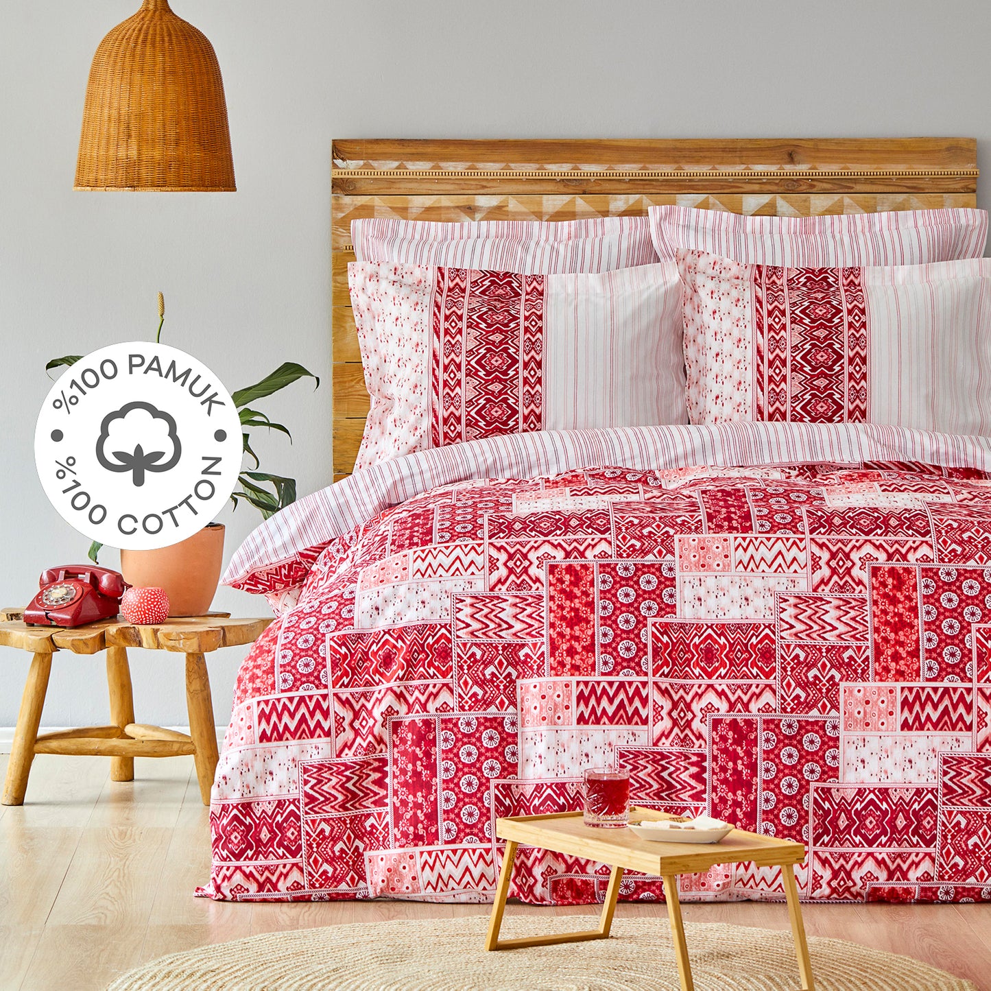 Karaca Home Pietra Red 100% Cotton Double Duvet Cover Set