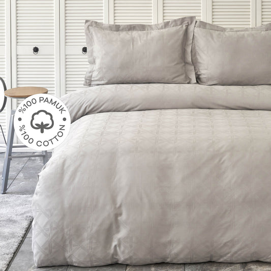 Karaca Home White Col Santino Grey Double Duvet Cover Set