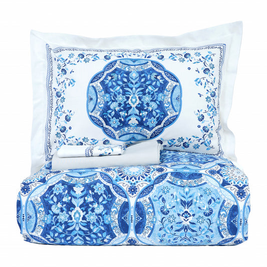 Idella, 100% Turkish Cotton Duvet Cover Set, Double, Blue