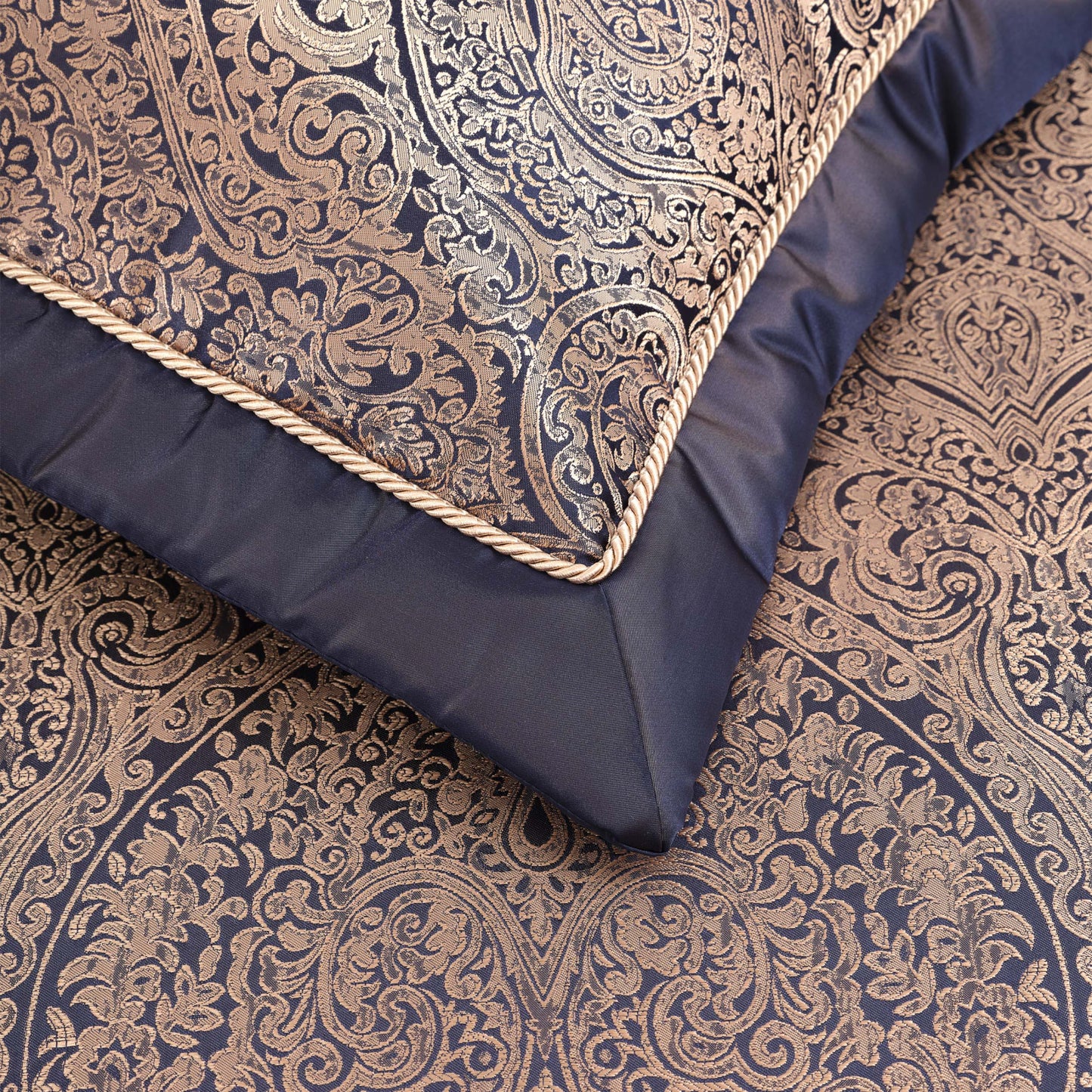 Karaca Home Deborah Bedding Set with Bed Sheet, 10 Piece, Double, Navy Blue