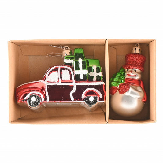 Set de decorațiuni pentru copaci Karaca Home Gift Truck & Snowman 2 piese