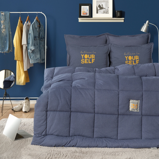 Motto Cotton Comfort, Quilt Set, Double, Indigo