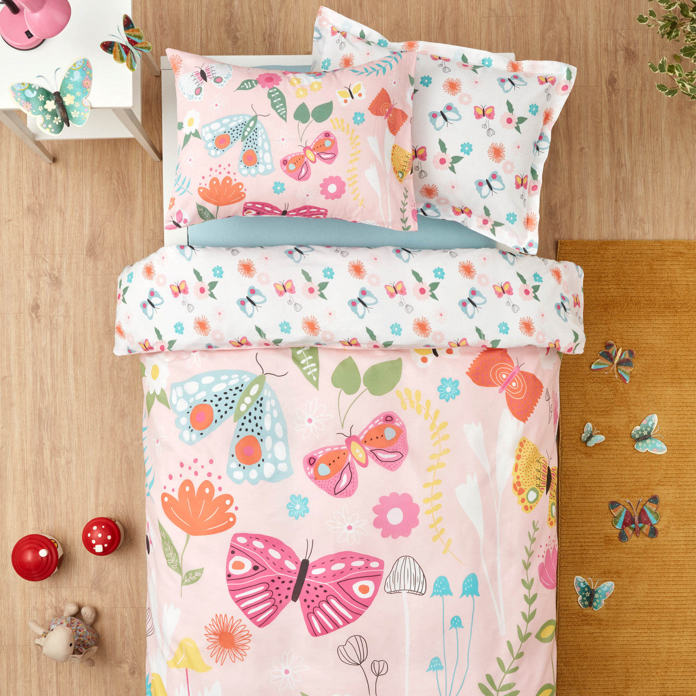 Young Butterfly,  100% Turkish Cotton Duvet Cover Set, Single, Pink