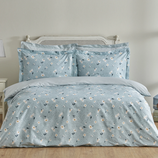 Daisy, 100% Turkish Cotton Duvet Cover Set, Double, Mint