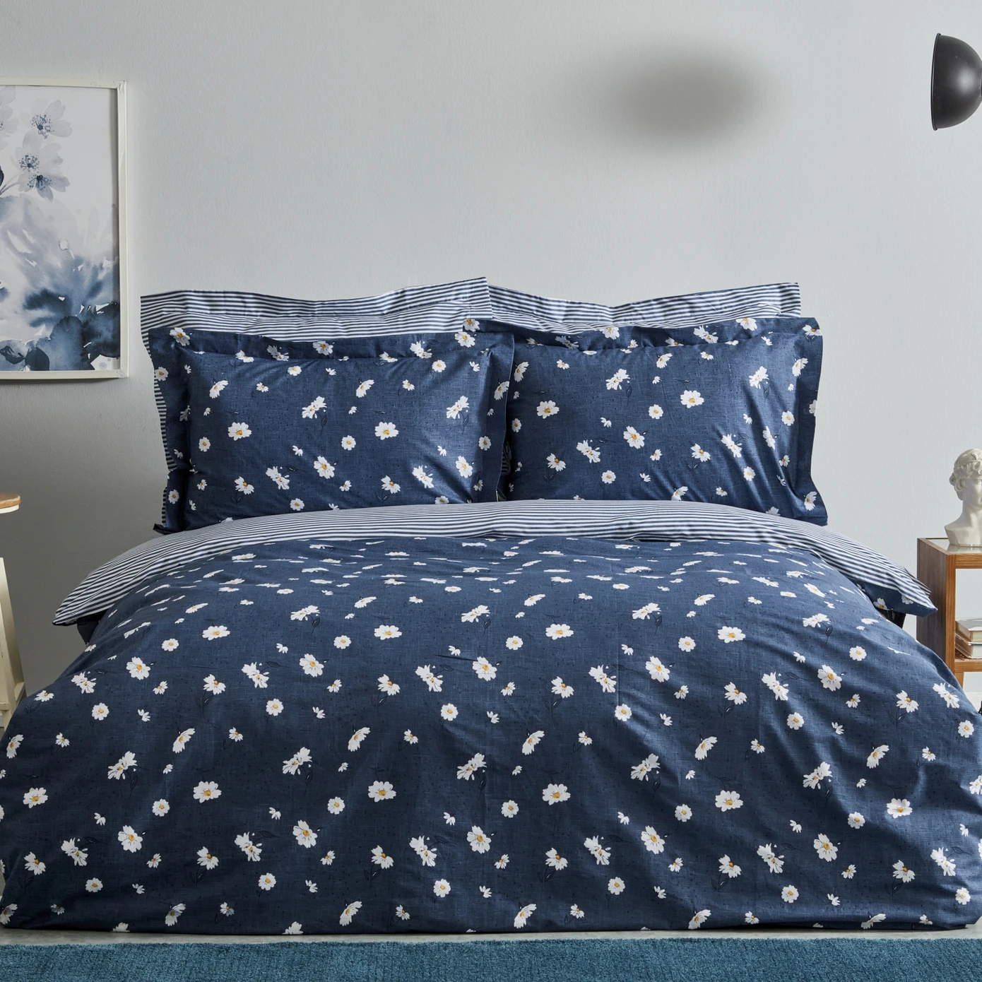 Daisy, 100% Turkish Cotton Duvet Cover Set, Single, Indigo