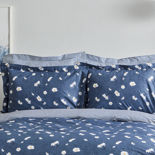 Daisy, 100% Turkish Cotton Duvet Cover Set, Single, Indigo