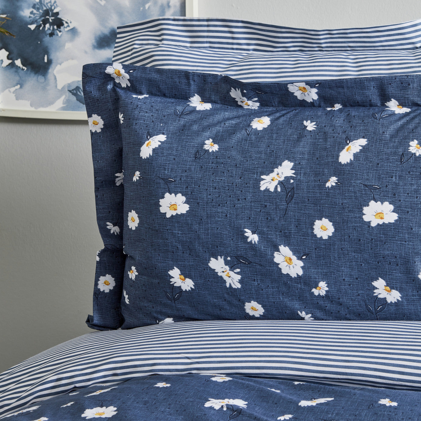 Daisy, 100% Turkish Cotton Duvet Cover Set, Single, Indigo