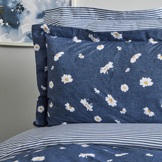 Daisy, 100% Turkish Cotton Duvet Cover Set, Single, Indigo