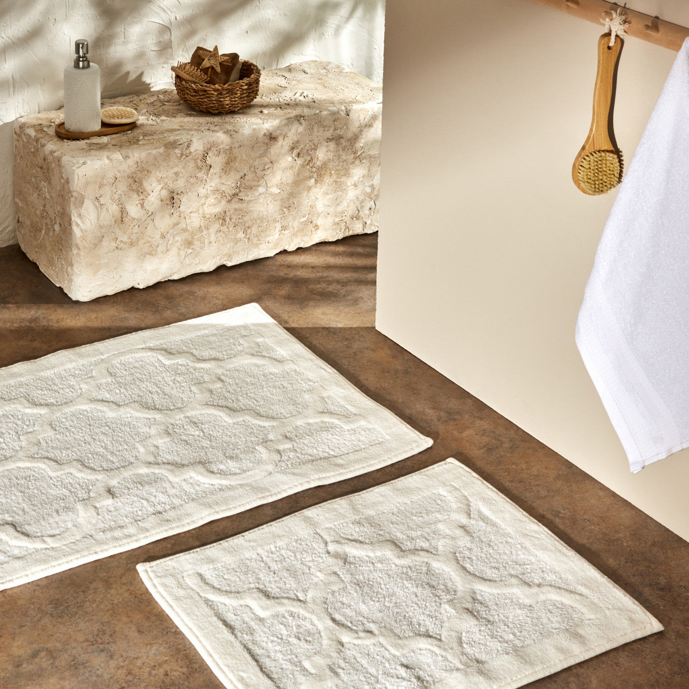 Katy, 2 Piece Bath Mat Set, Cream