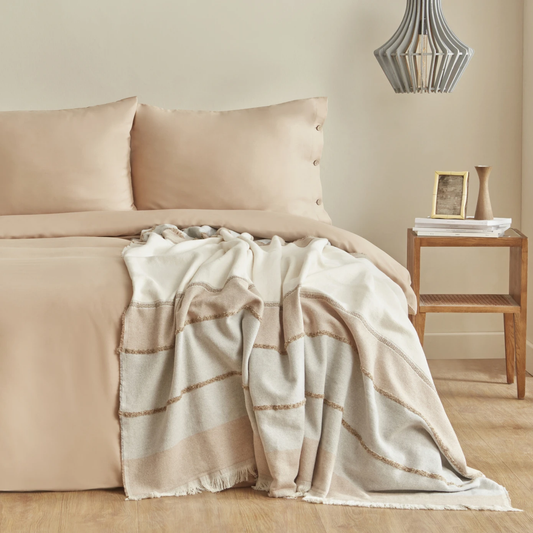 Nevada, 100% Cotton Duvet Cover Set with Pique, Double, Beige