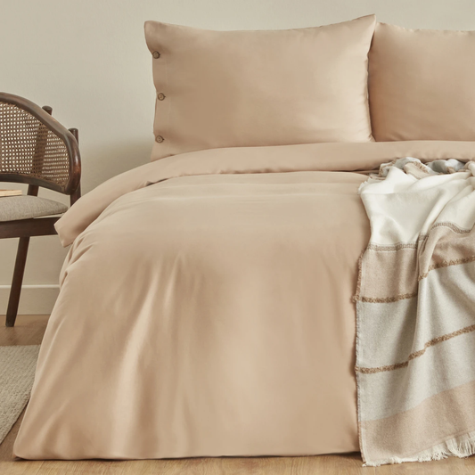 Nevada, 100% Cotton Duvet Cover Set with Pique, Double, Beige