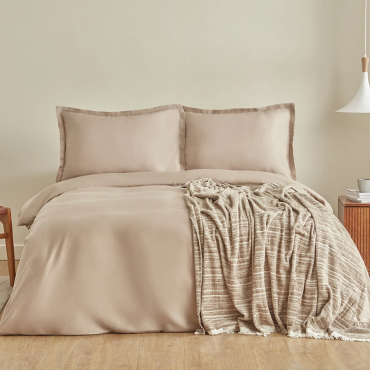 Weena, 100% Cotton Duvet Cover Set with Pique, Double, Beige