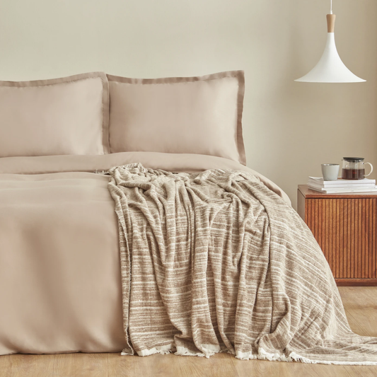 Weena, 100% Cotton Duvet Cover Set with Pique, Double, Beige