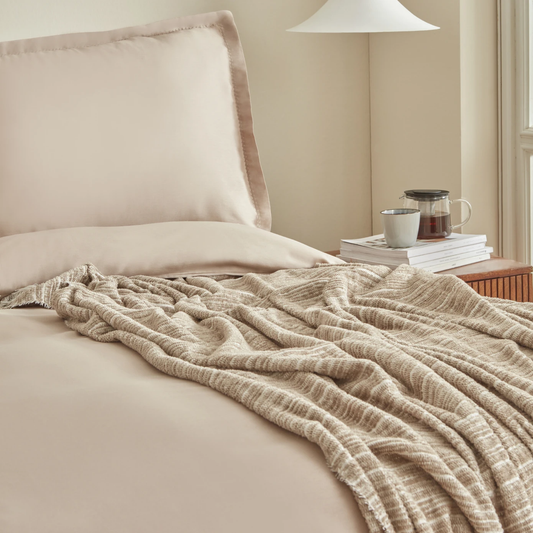 Weena, 100% Cotton Duvet Cover Set with Pique, Double, Beige