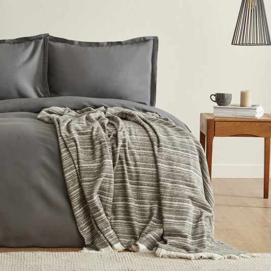 Weena, 100% Cotton Duvet Cover Set with Pique, Double, Grey