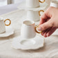 Oya, 12 Piece Porcelain Espresso Turkish Coffee Cup Set for 6 People, 75ML, White Gold