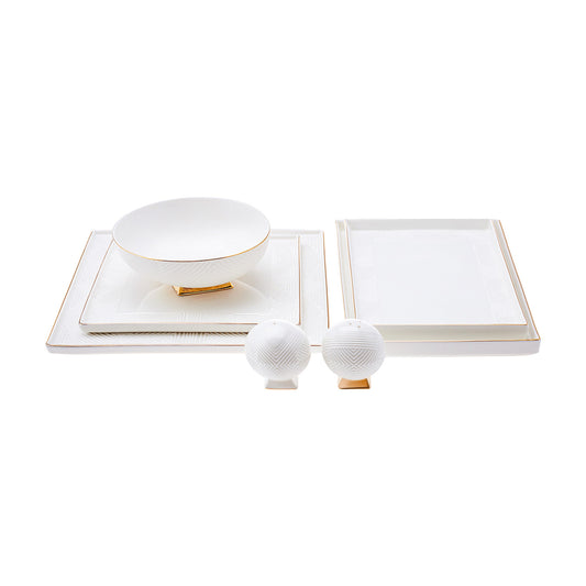 Streamline ArtDeco, 22 Piece Porcelain Dinner Set for 6 People, White Gold