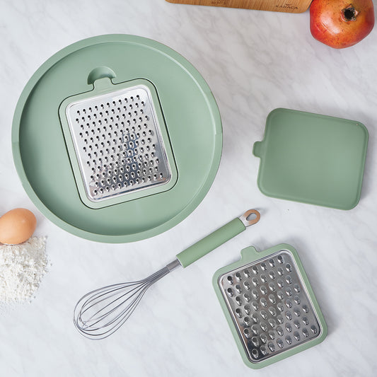 Karaca Mixing Bowl Set with Graters and Whisk, 3.5L, Green