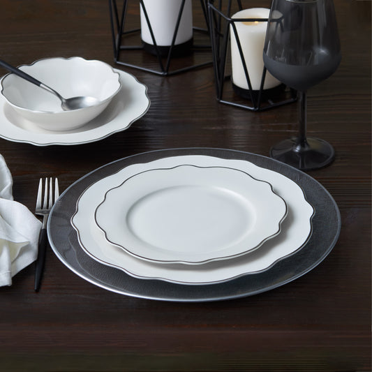 Daisy Platinum, 24 Piece Porcelain Dinner Set for 6 People