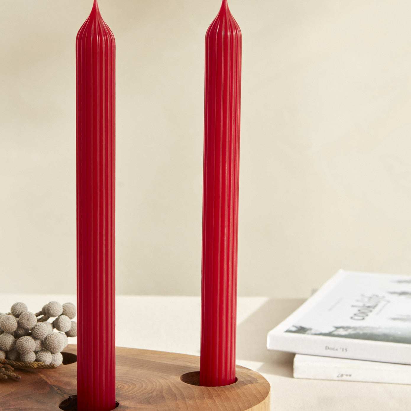 Wave,  2 Piece Candle, 23cm, Red