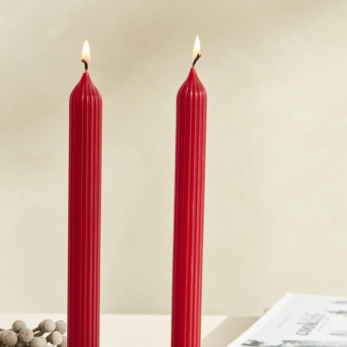 Wave,  2 Piece Candle, 23cm, Red