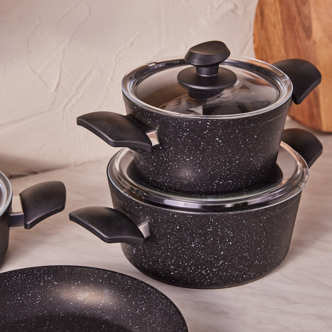 Defne Biogranite, 7 Piece Non-Stick Cookware Set, Black