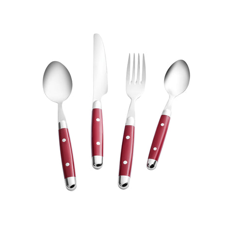 Alina, 24 Piece Stainless Steel Cutlery Set for 6 People, Red