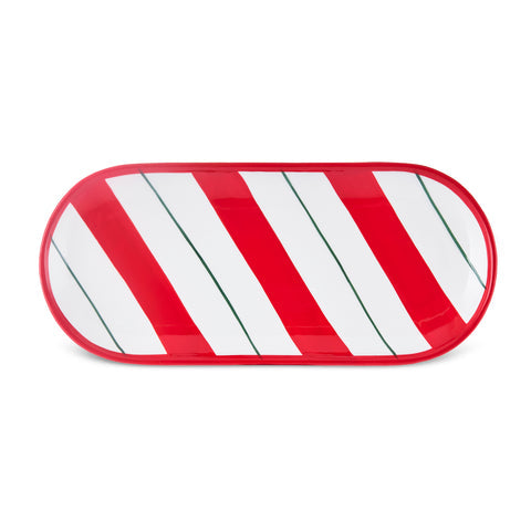 New Year Christmas Candy, Stripe Serving Platter, 28cm, Red