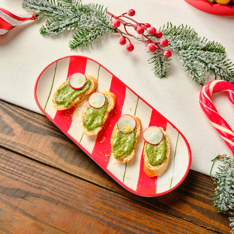 New Year Christmas Candy, Stripe Serving Platter, 28cm, Red