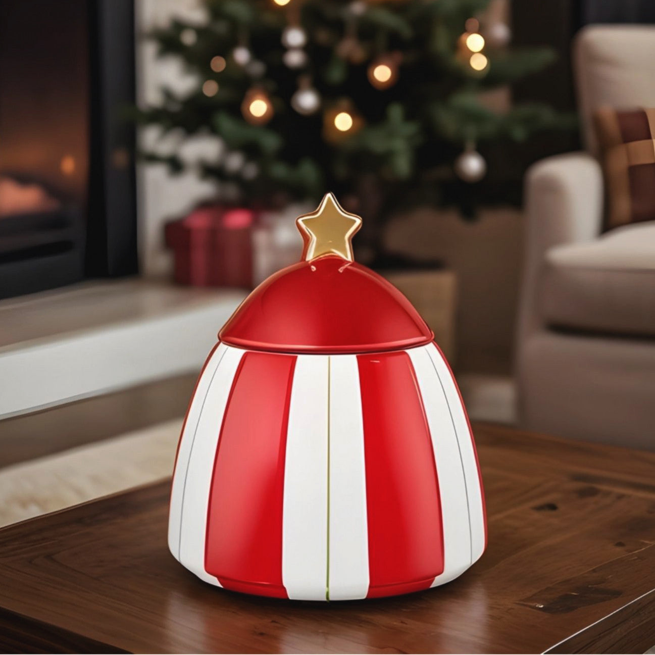 New Year Christmas Candy, Stripe Storage Container, 14cm, Red