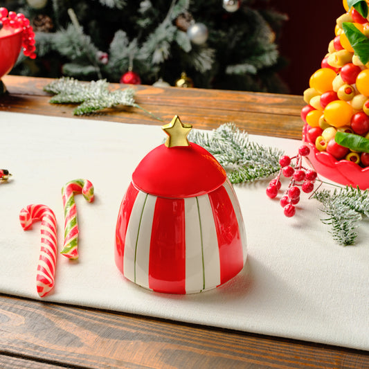 New Year Christmas Candy, Stripe Storage Container, 14cm, Red