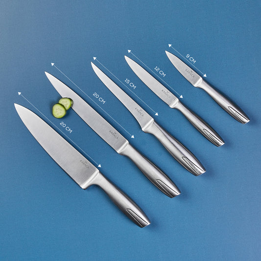 Karaca Venus Knife Set with Block, 6 Piece, Silver