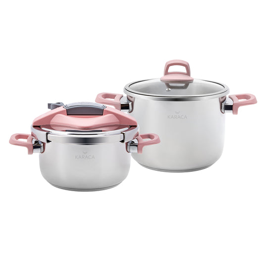 Perfect, 2 Piece Stainless Steel Pressure Cooker Set, Induction, 4L+6L, Pink Silver