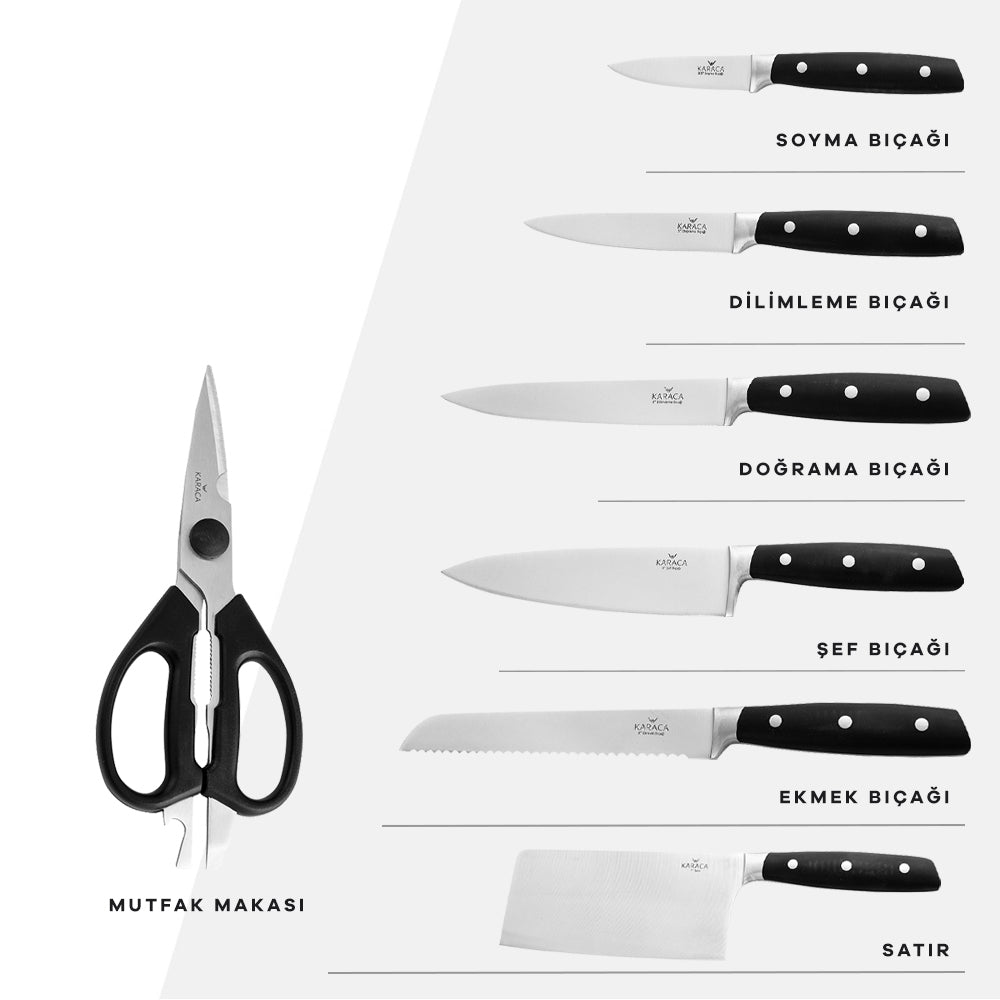 Karaca Create Knife Set with Block, 7 Piece, Black