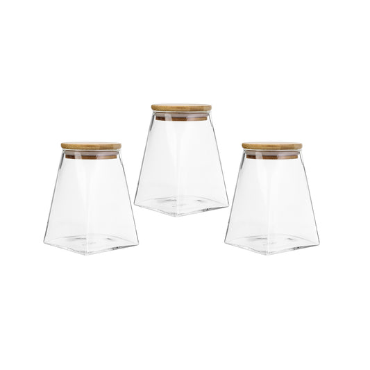 Karaca Piramit Storage Container Set, 3 Piece, Medium, Transparent Wood