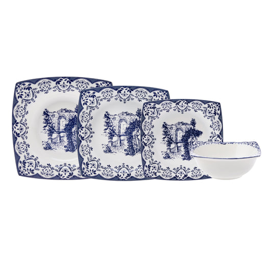 Karaca Hiedra Blue 24 Pieces Fine cream Dinnerware Set For 6 Person