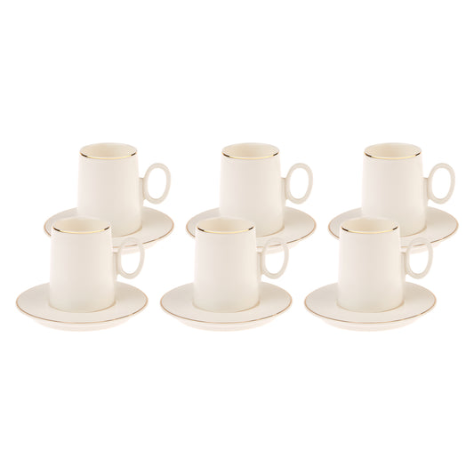 Karaca Porcelain Espresso Turkish Coffee Cup Set of 6, 12 Piece, 80ml, Cream Gold